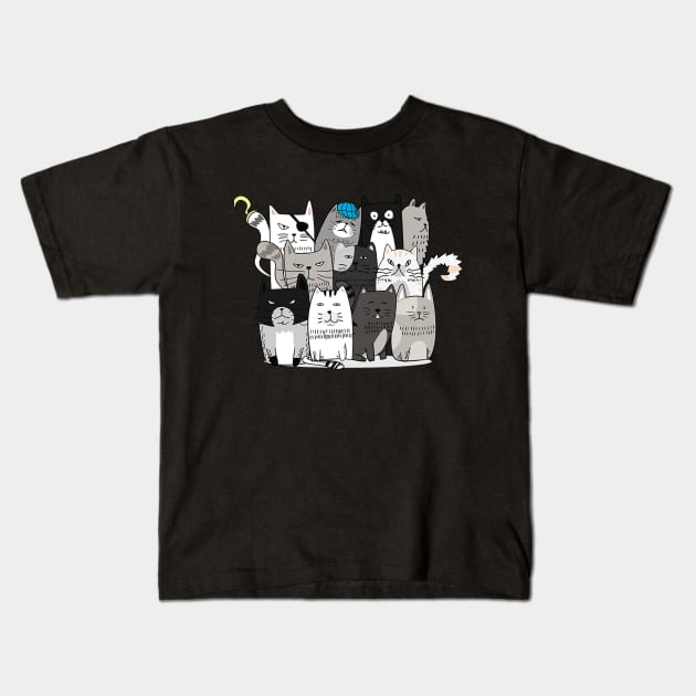 Cats gang, funny cat Kids T-Shirt by white.ink